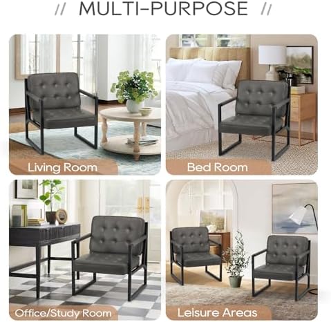 COLAMY Mid Century Modern Accent Chair Set of 2, Leather Armchair, Grey