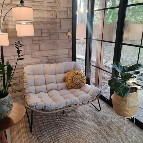 Outdoor Loveseat, Boho Rattan Patio Couch with Soft Cushion (Beige)