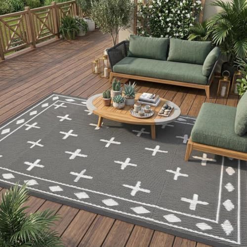 Garvee Outdoor Rug 9x12 ft Waterproof Reversible Patio Rug