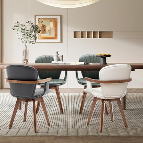 LUNLING Swivel Dining Chairs, Mid Century Modern Green Faux Leather Kitchen C...