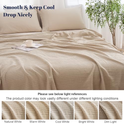 PHF Lightweight Waffle Weave Blanket King for Bed Light Tan 104"x90"