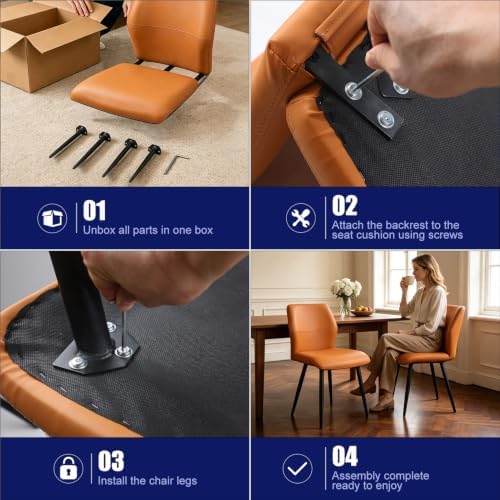 Leather Dining Chairs Set of 2, Orange Accent Chair Black Legs