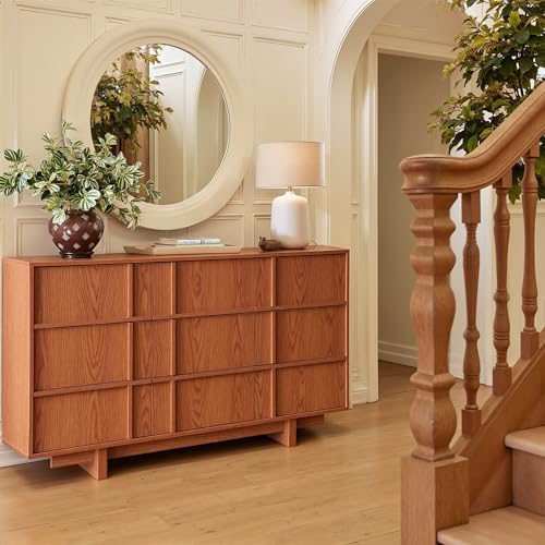 55" Wide 9 Drawer Dresser and Nightstand Set 3 Piece, Cherry