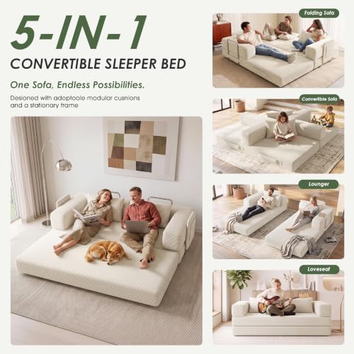 78" 5-in-1 Convertible Futon Sofa Bed, Boneless Couch for Living Room
