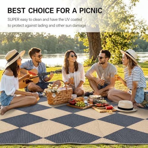 fifame 9x18 Outdoor Rug, Plastic Woven Patio Mat, Waterproof RV Camping Rug
