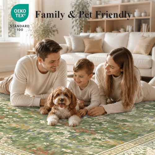 HelloTree 4 ft Round Floral Vintage Boho Area Rug