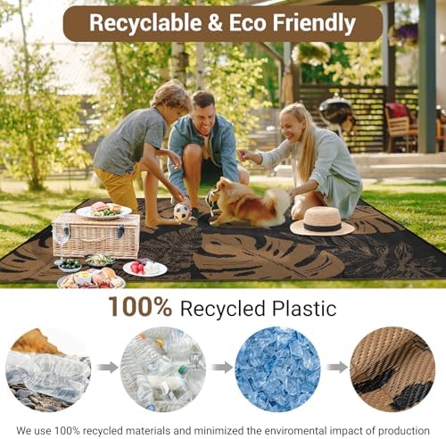 Garvee Outdoor Rug 8x10 Patio Waterproof Straw Plastic Reversible Mat Leaf Tr...
