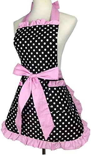 Hyzrz Cute Apron Retro Black Polka Dot Retro Ruffle Side Vintage Cooking Aprons - Image 3
