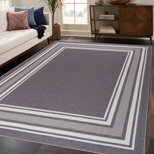 Non Slip Area Rugs 5x7 Modern Bordered Non Skid Rubber Backing Soft Area Rug ...