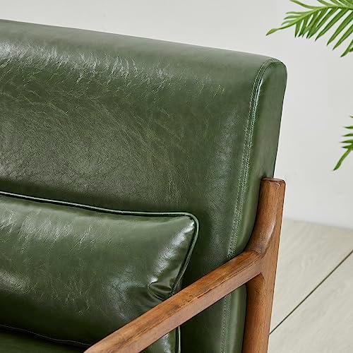 Glitzhome Mid Century Leather Accent Chair, Modern Faux Leather Accent Armcha...