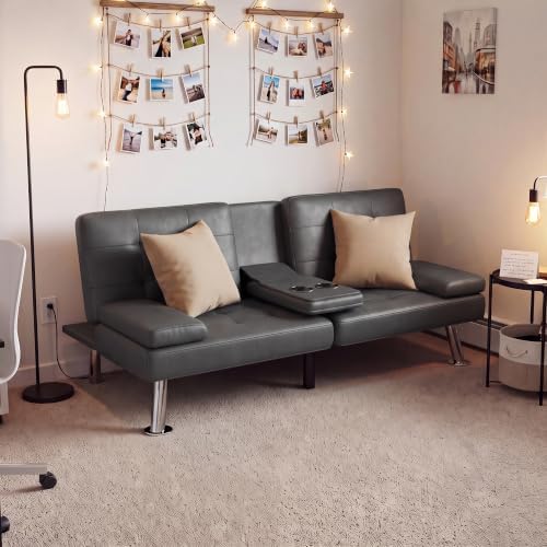 Homall Faux Leather Futon Sofa Bed, Loveseat with Adjustable Backrest