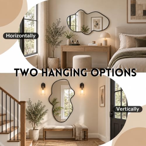 Irregular Wall Mirror, Asymmetrical Black Bathroom Wavy Mirror