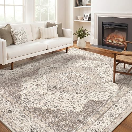 Vintage 6x9 Washable Area Rugs for Living Room, Non Slip, Brown