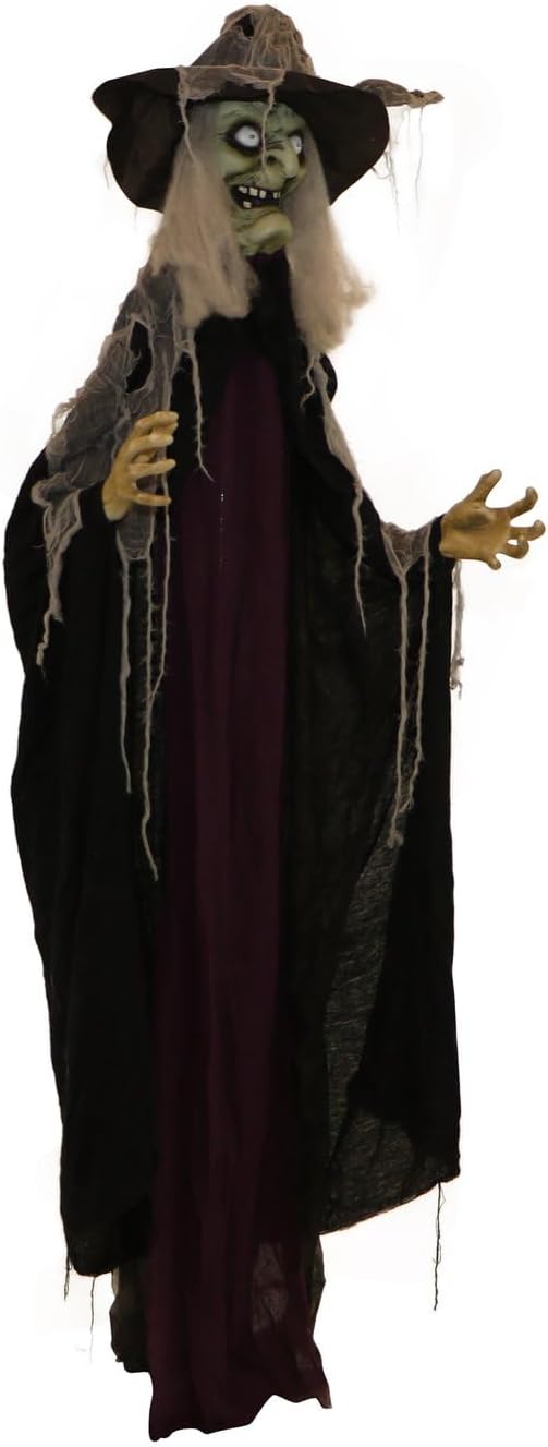 Haunted Hill Farm Life-Size Poseable Scary Talking Witch, Halloween Animatron...