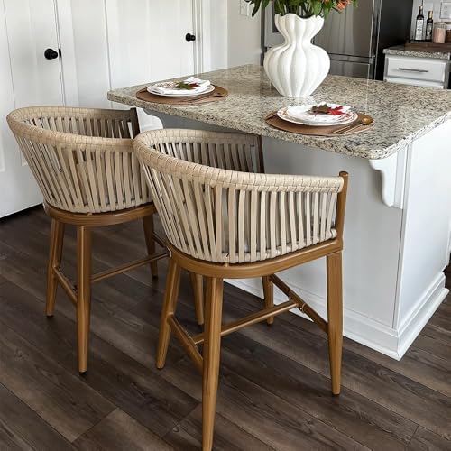 PURPLE LEAF Outdoor Patio Counter Stool Set of 4 Woven Rattan Teak Aluminum