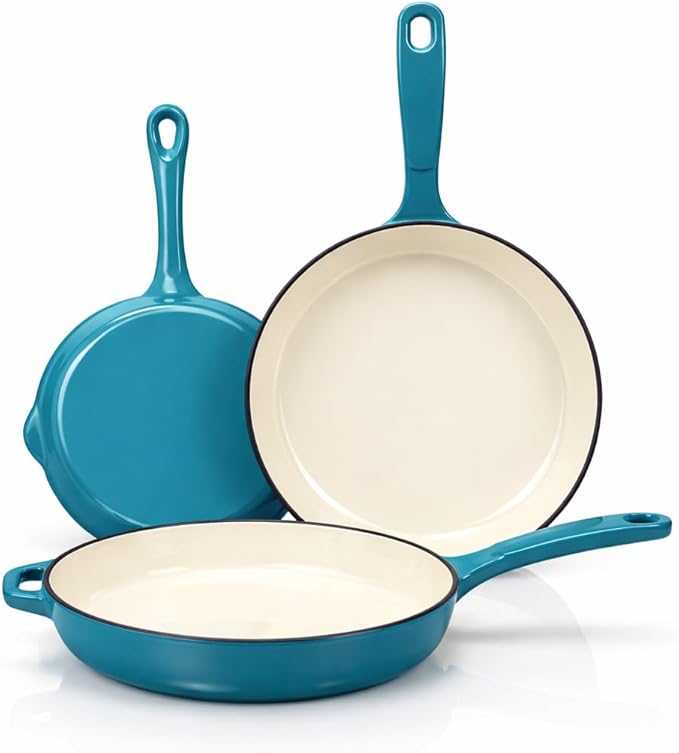 Hisencn Enameled Cast Iron Frying Pan Set, 3 Piece Set of Skillets, PFAS & PTFE by Hisencn
