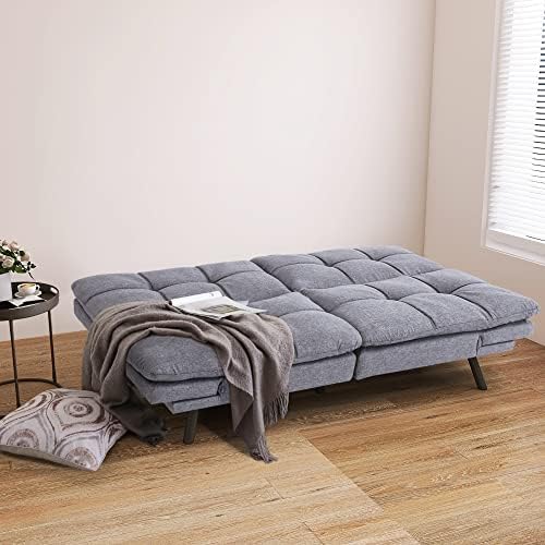 Opoiar Futon Sofa Bed,Small Splitback Linen Fabric Memory Foam Couch,Modern C...
