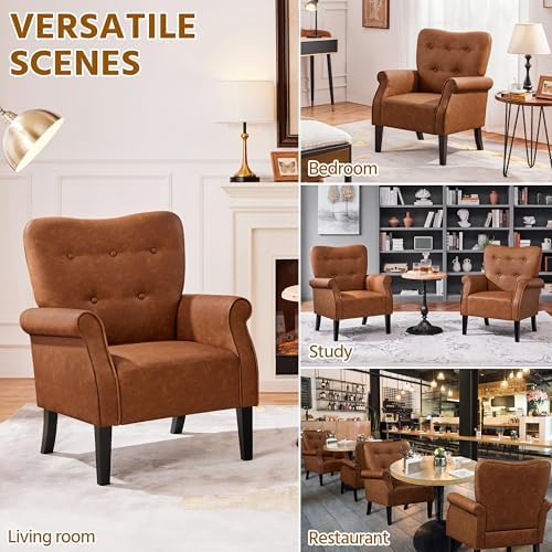 Yaheetech High Back Accent Chair with Rolled Arms for Bedroom, Retro Brown