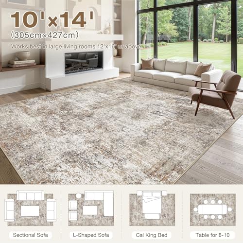 10x14 Area Rugs for Living Room Washable Abstract Rug Brown/Grey