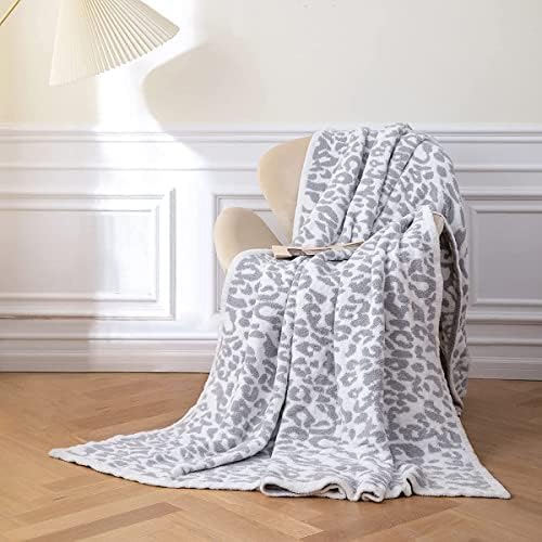 MH MYLUNE HOME Ultra Soft Leopard Throw Blanket Plush, Gray, 50"x60"