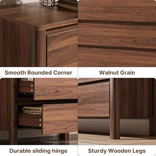 MAISONARIA Walnut 3 Drawers Dresser for Bedroom, 31.4" Wide Wood Dresser