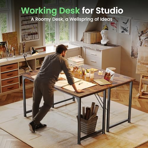 Huuger Computer Desk, 55 Inch Home Office Desk, Gaming Writing Work from Home...