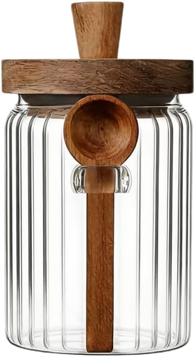ANSQU Glass Jar with Wooden Lid & Spoon, 20.3oz Food Storage Containers Coffee by ANSQU