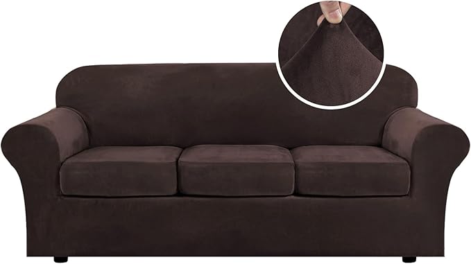 H.VERSAILTEX Modern Velvet Plush 4 Piece High Stretch Sofa Slipcover Cover Form by HVERSAILTEX