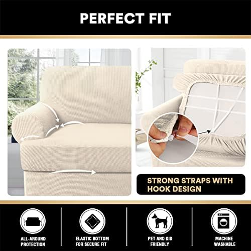 PrinceDeco 2 Pieces Armchair Slipcover Stretch Couch Covers for T Cushion Cha...