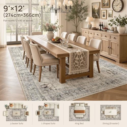 Tortania Area Rug 9x12 Living Room Rug Washable Soft Brown/Blue