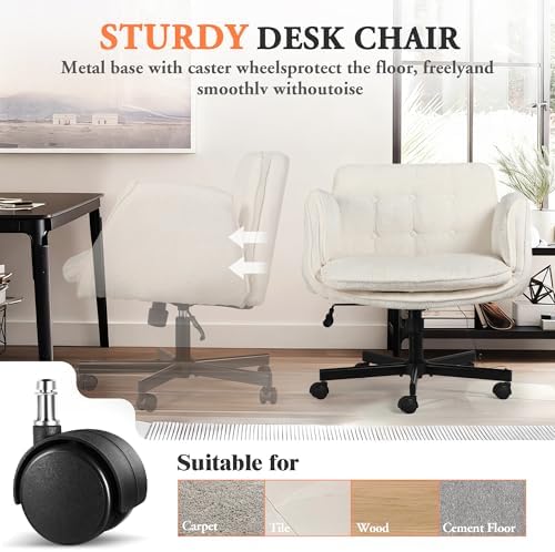 Criss Cross Chair with Wheels & Arms, Chenille Cross Legged Office Chair ...