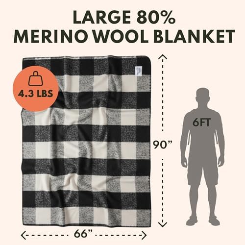 Woolly Mammoth Merino Wool Blanket, Fall Camping Blanket, 66"x90" G...