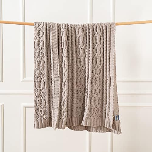 Battilo Light Grey Throw Blanket for Couch, Woven Chenille Knit Throw Blanket...