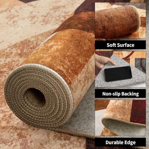 Ciicool 8x10 Area Rugs for Living Room, Soft Abstract Washable Rug Brown
