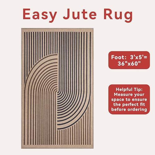 Tangsoo Easy Jute 3x5 Rug for Patio,Non-Slip Washable Indoor Outdoor Rug