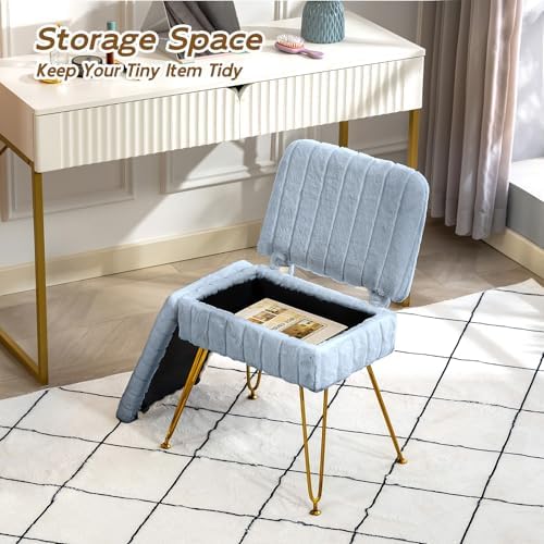 Vanity Chair with Storage | Comfy Ottoman with Folding Back