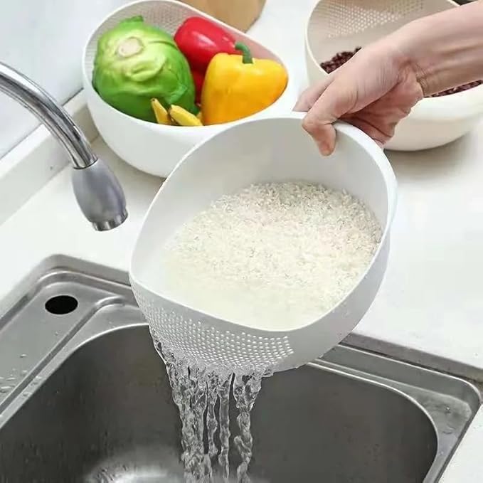 Rice Sieve Plastic Colander Kitchen Drain Basket - Image 2