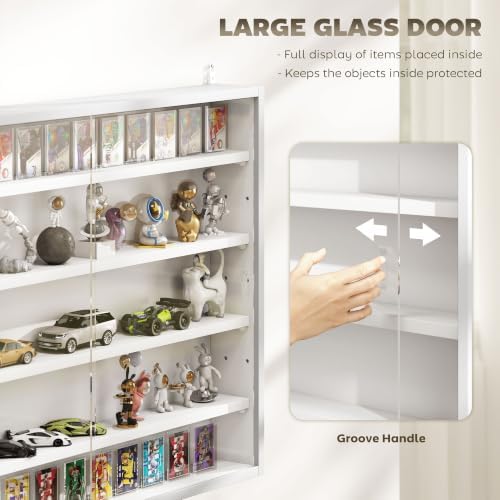 HOMCOM 5-Tier Wall Mounted Display Cabinet Glass Doors White