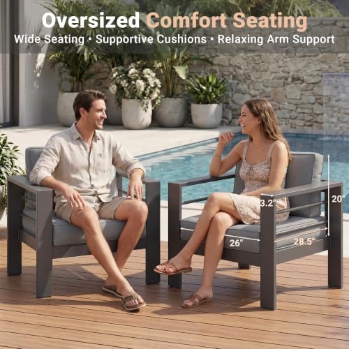 Aluminum 2Pcs Outdoor Patio Chairs, Patio Sofa with 10" Back Cushion, Grey