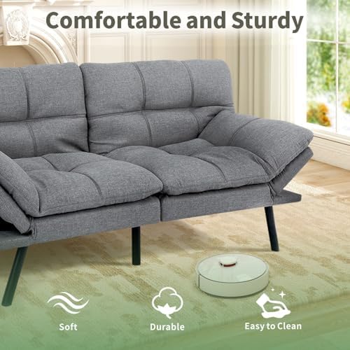 MUUEGM 71-Inch Futon Sofa Bed, Convertible Loveseat Sleeper | Airy Light Gray...