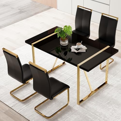 Modern Dining Table, 55'' Dining Room Table for 4-6 People, Black Woo...