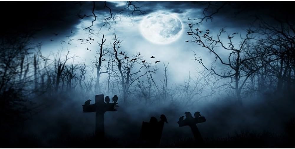 Leyiyi 20x10ft Gothic Happy Halloween Backdrop Grunge Misty Graveyard Grave S...