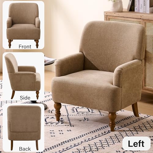 Modern Wingback Accent Chair, Upholstered Fabric Living Room Armchair with Wo...