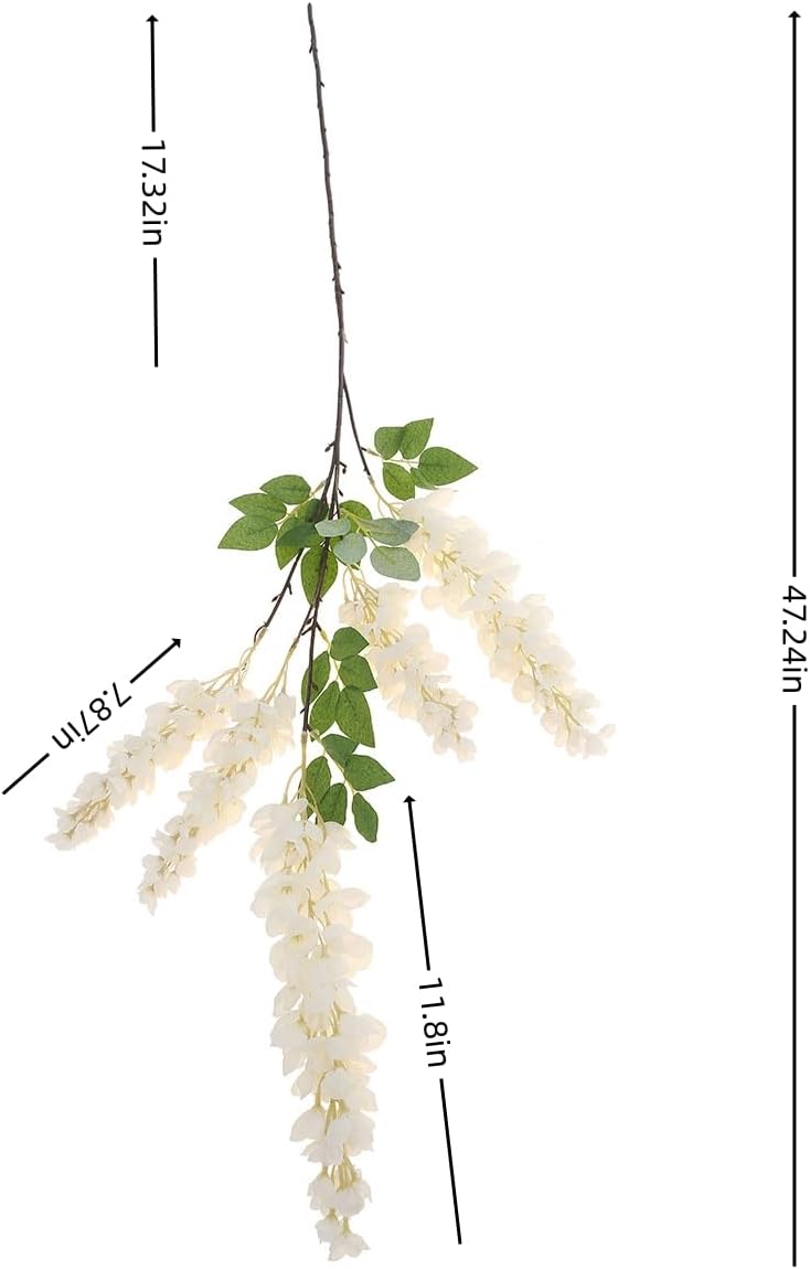 4pcs 47.2in Artificial Fake Wisteria Hanging Flower Garland Silk(white)
