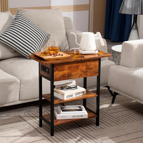 Yoobure End Table with Charging Station, Flip Top Side Table with USB Ports a...