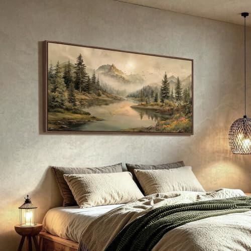 Extra Large Framed Landscape Mountain Wall Art for Living Room, 28x57 Inch