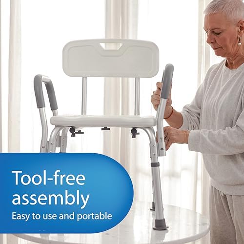 Medline Shower Chair with Backrest and Padded Armrests - 350 lb. capacity, Ba...