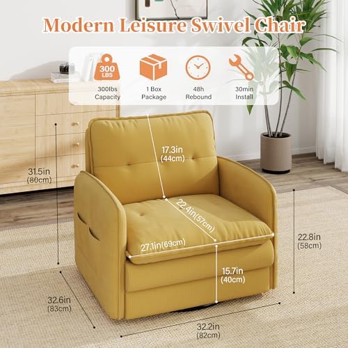 360°Swivel Accent Armchair,Modern 33" Corduroy Swivel Accent Chair for L...