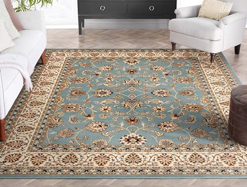 Well Woven Barclay Collection Sarouk Light Blue 8x10 Area Rug - for Living Ro...