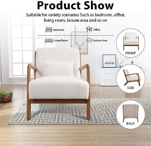 INZOY Mid Century Modern Accent Chair with Lamb Wool Fabric, Upholstered Livi...
